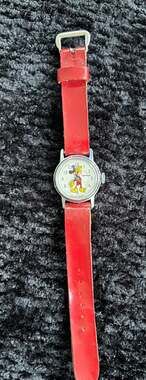 Ingersoll Mickey Mouse Vintage Mechanical Watch Red Leather Strap